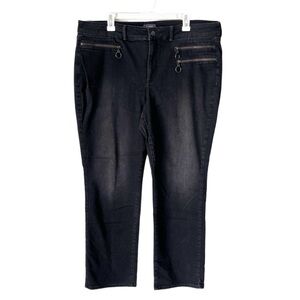 NYDJ Jeans Women's 18W Marilyn Straight Leg Glory Wash Black Zip Pocket